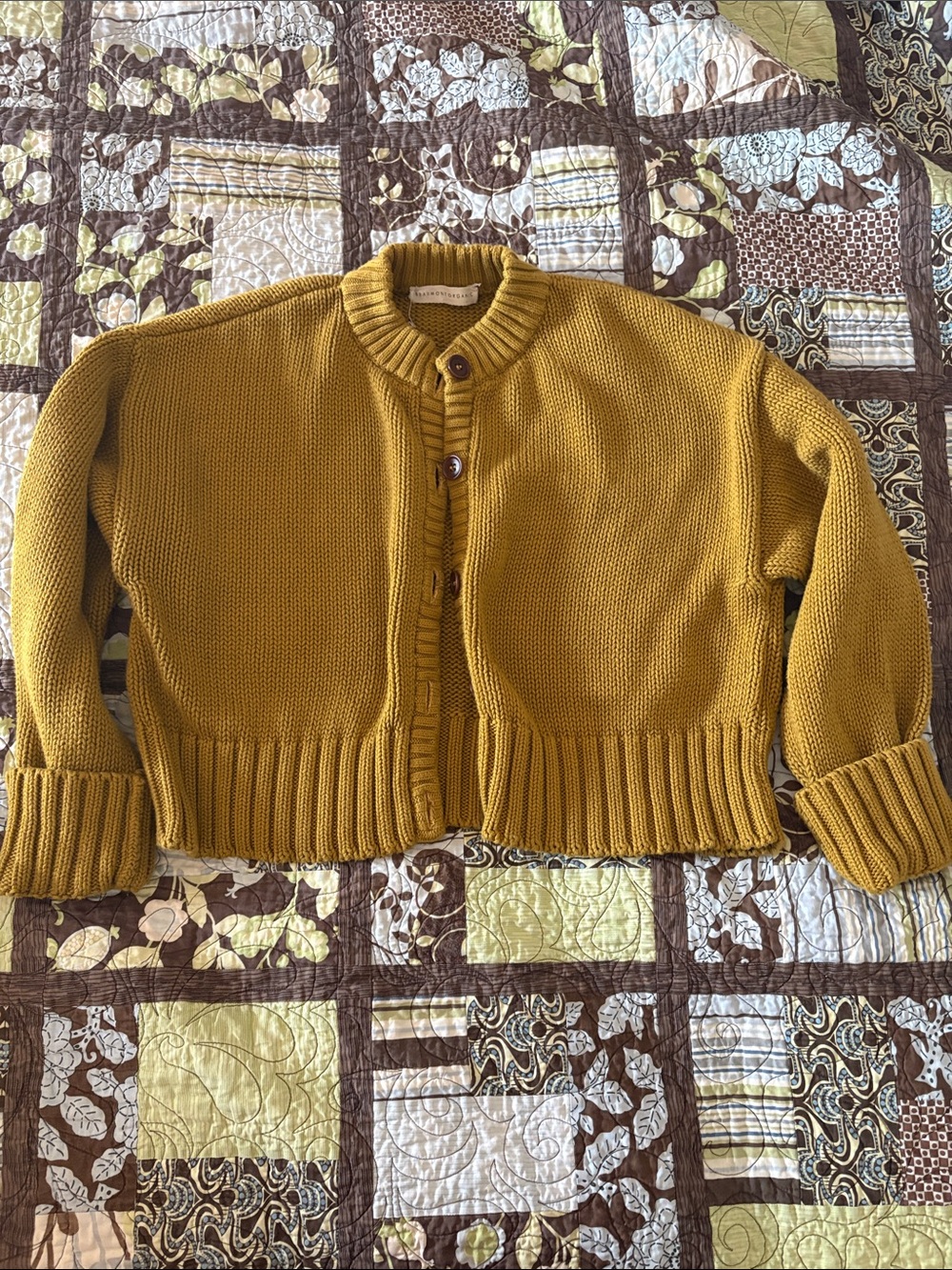 Beaumont Original- XS Woman’s Mustard Cropped Knit Button-Front Sweater